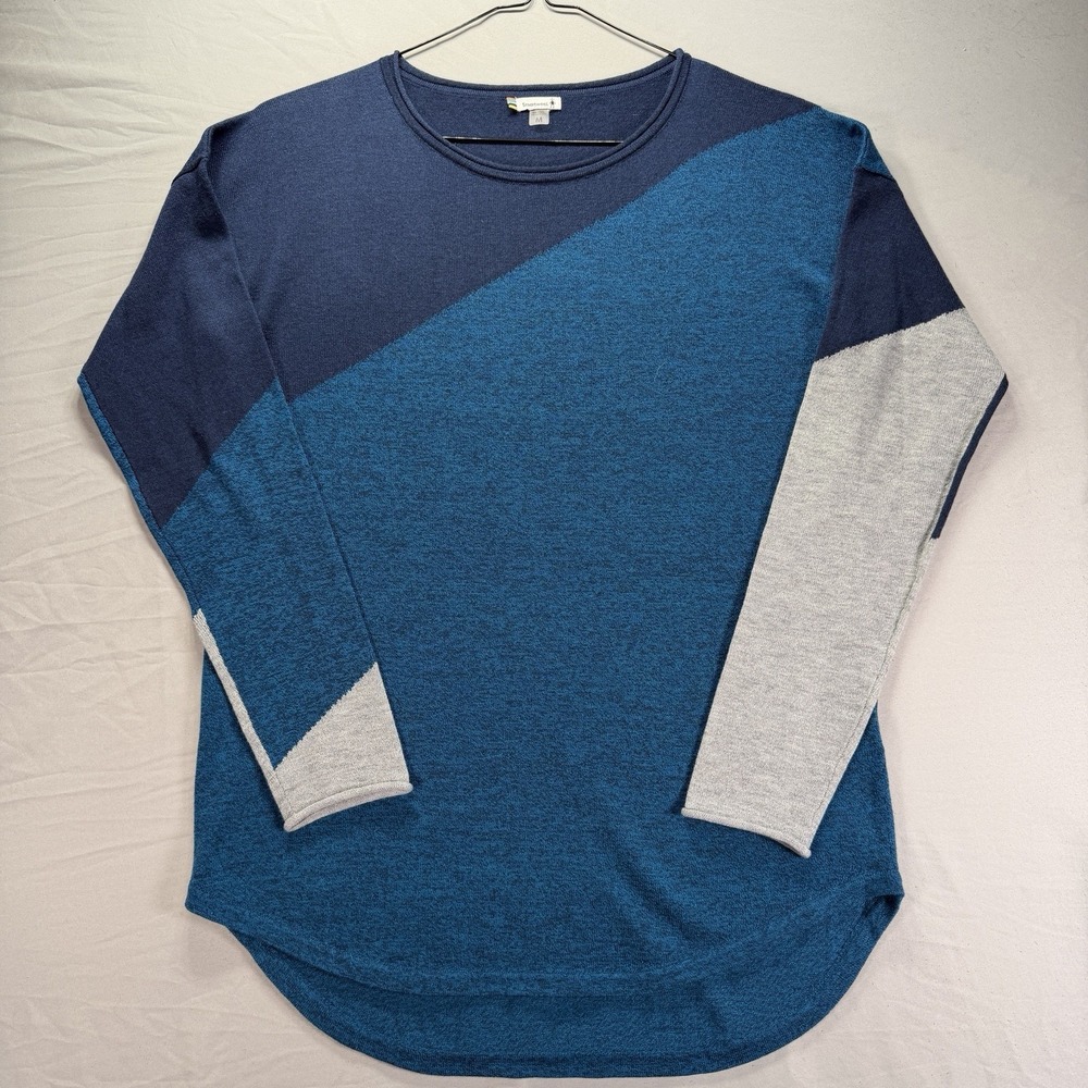 Smartwool Sweater Womens Medium Blue Shadow Pine Colorblock Merino Wool Blend